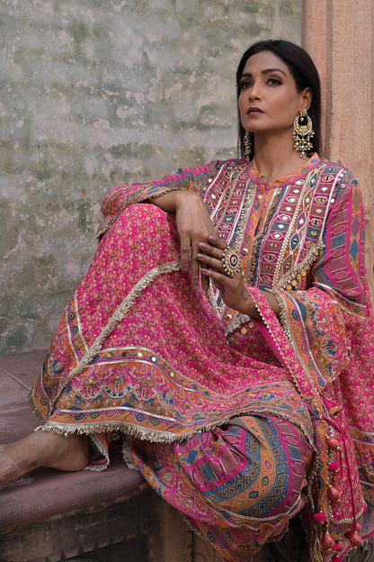 Rani Pink Viscose Crepe Suit Set with Tulip Pants – Festive Glamor