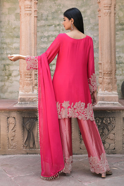 Rani Red Brocade Kurti Pant Set Elegant Party Outfit