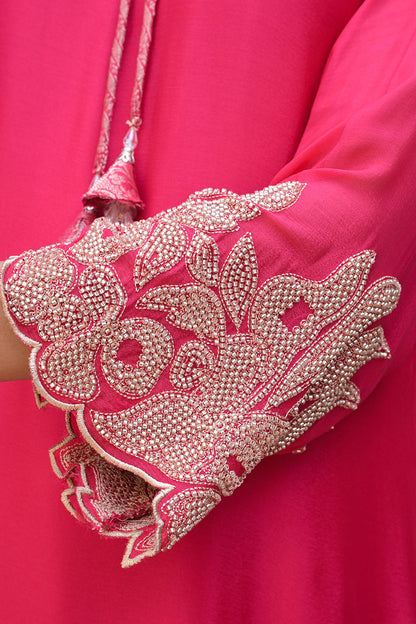 Rani Red Brocade Kurti Pant Set Elegant Party Outfit