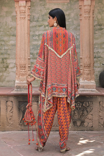 Red Viscose Crepe Suit Set with Tulip Pants – Elegant Ethnic Style