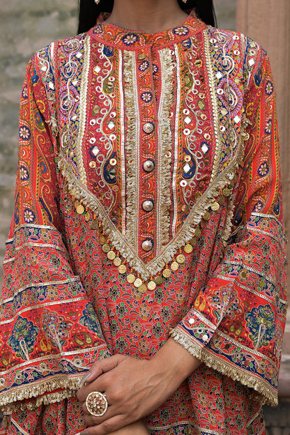 Red Viscose Crepe Suit Set with Tulip Pants – Elegant Ethnic Style