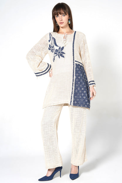 Resha Jute Fabric Contemporary Designer Co-Ord Set Panel Detail Outfit