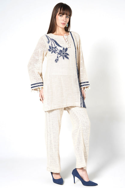 Resha Jute Fabric Contemporary Designer Co-Ord Set Panel Detail Outfit