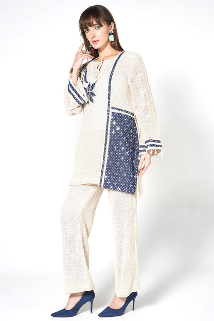 Resha Jute Fabric Contemporary Designer Co-Ord Set Panel Detail Outfit