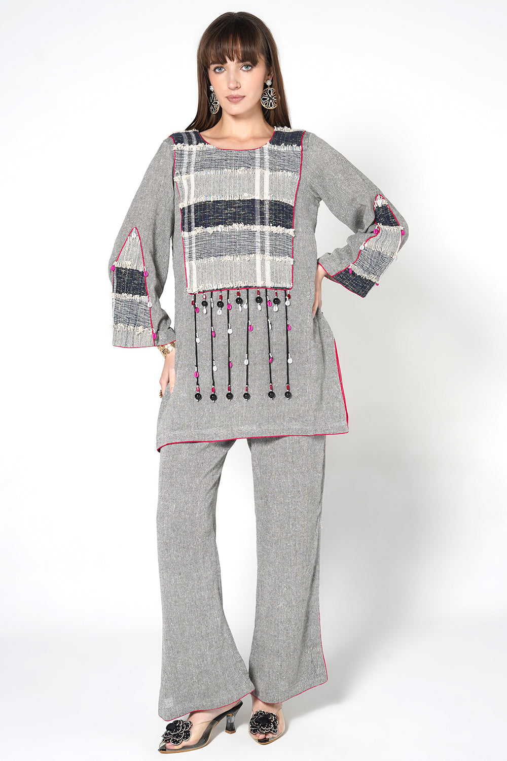 Resha Jute Fabric Contemporary Designer Co-Ord Set Tassel Detail Outfit