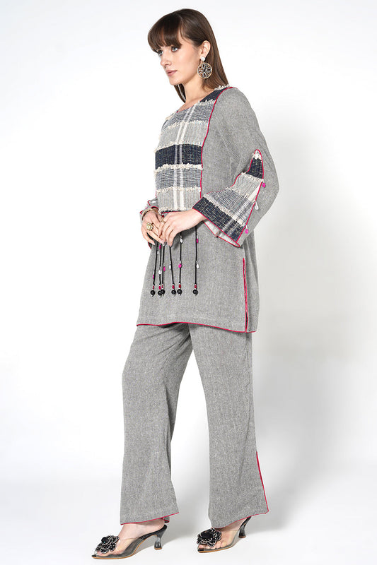 Resha Jute Fabric Contemporary Designer Co-Ord Set Tassel Detail Outfit