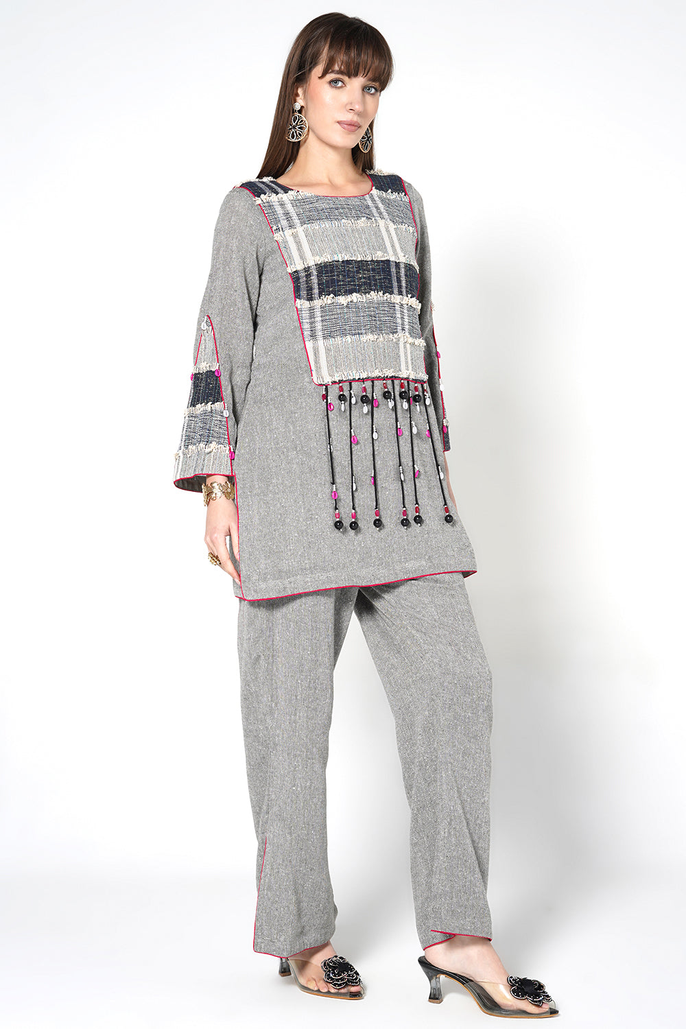 Resha Jute Fabric Contemporary Designer Co-Ord Set Tassel Detail Outfit