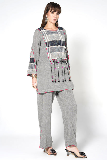 Resha Jute Fabric Contemporary Designer Co-Ord Set Tassel Detail Outfit