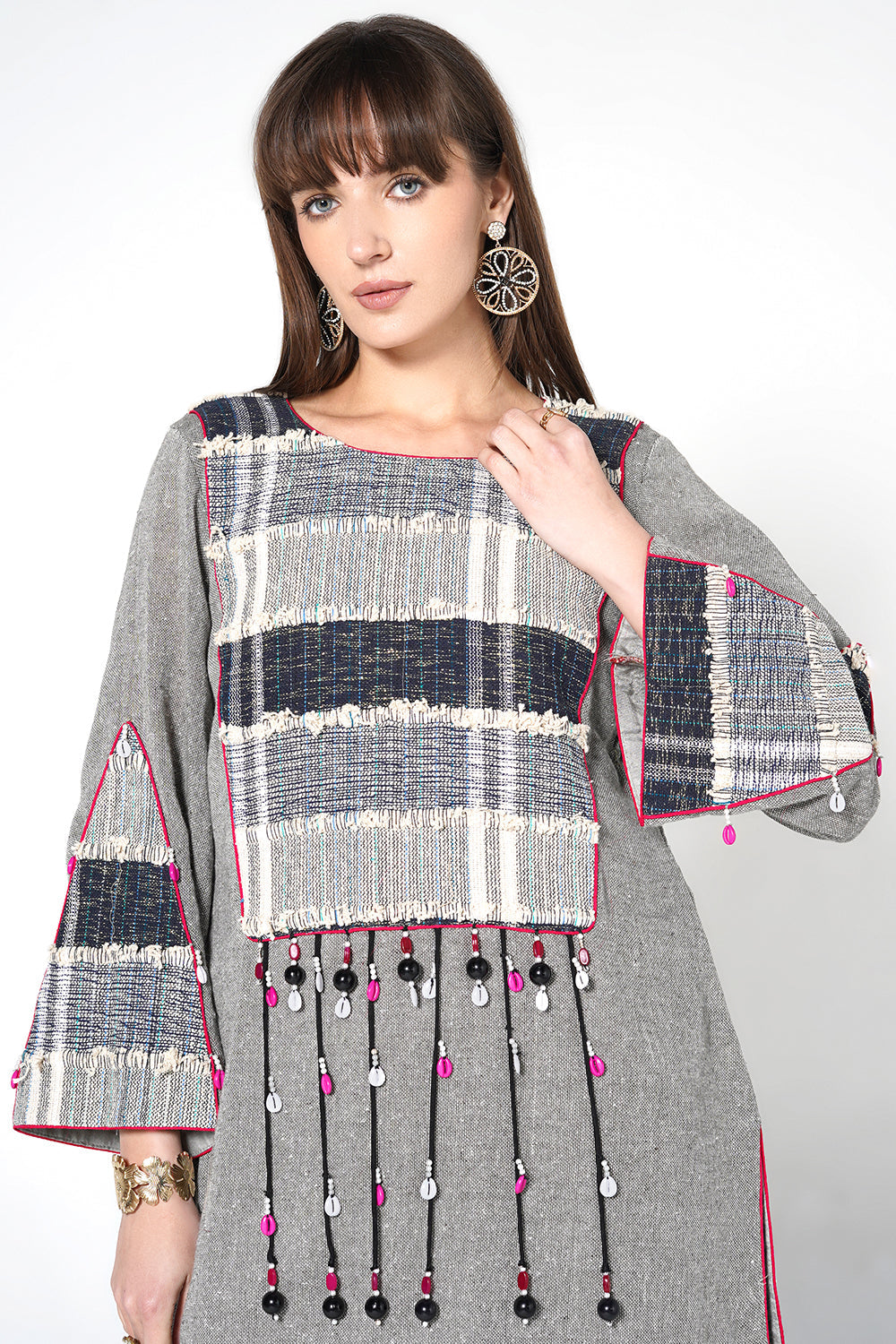 Resha Jute Fabric Contemporary Designer Co-Ord Set Tassel Detail Outfit