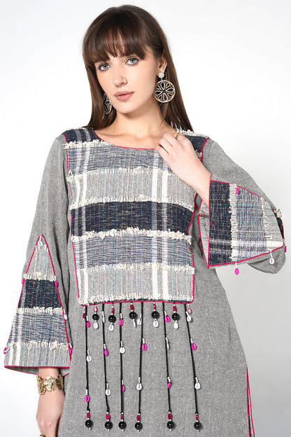 Resha Jute Fabric Contemporary Designer Co-Ord Set Tassel Detail Outfit