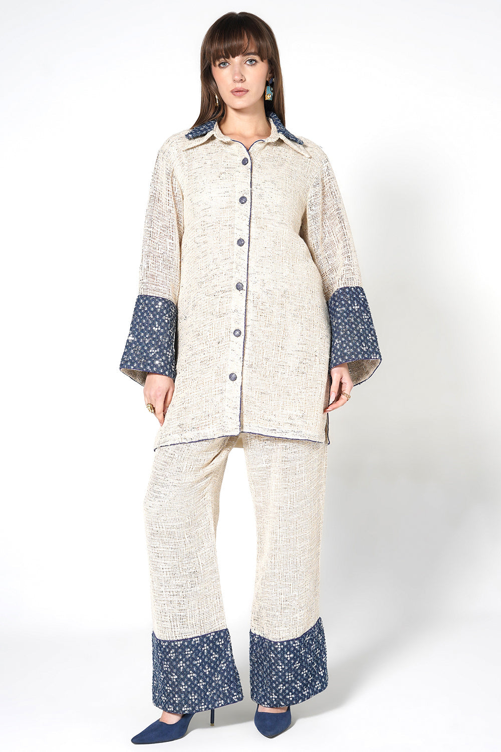 Resha Jute Fabric Designer Co-Ord Set Textured Shirt Palazzo Set
