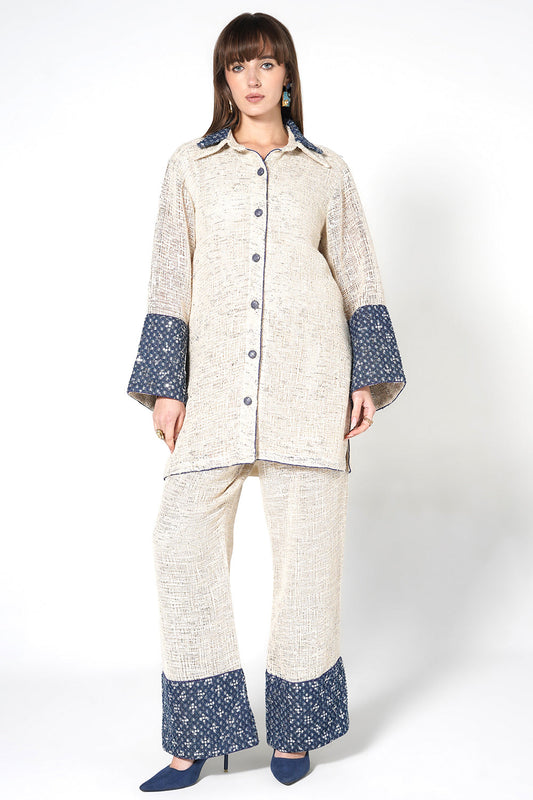Resha Jute Fabric Designer Co-Ord Set Textured Shirt Palazzo Set