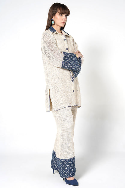 Resha Jute Fabric Designer Co-Ord Set Textured Shirt Palazzo Set