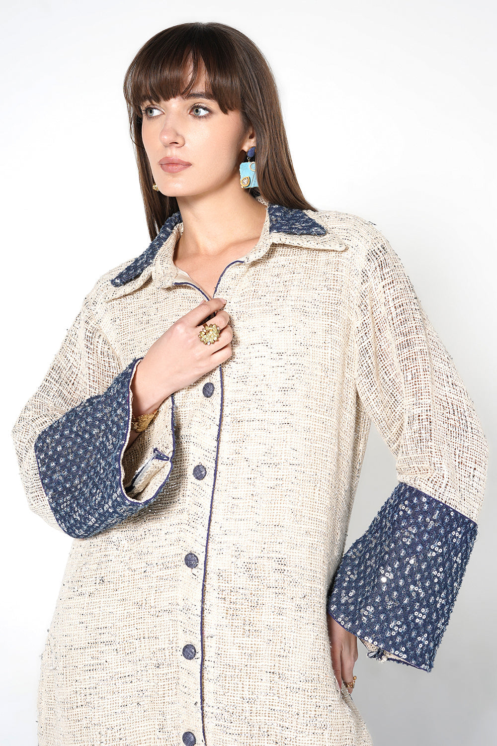 Resha Jute Fabric Designer Co-Ord Set Textured Shirt Palazzo Set