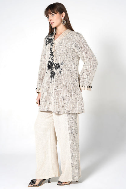 Resha Jute Fabric Embroidered Designer Co-Ord Set Elegant Kurta Palazzo