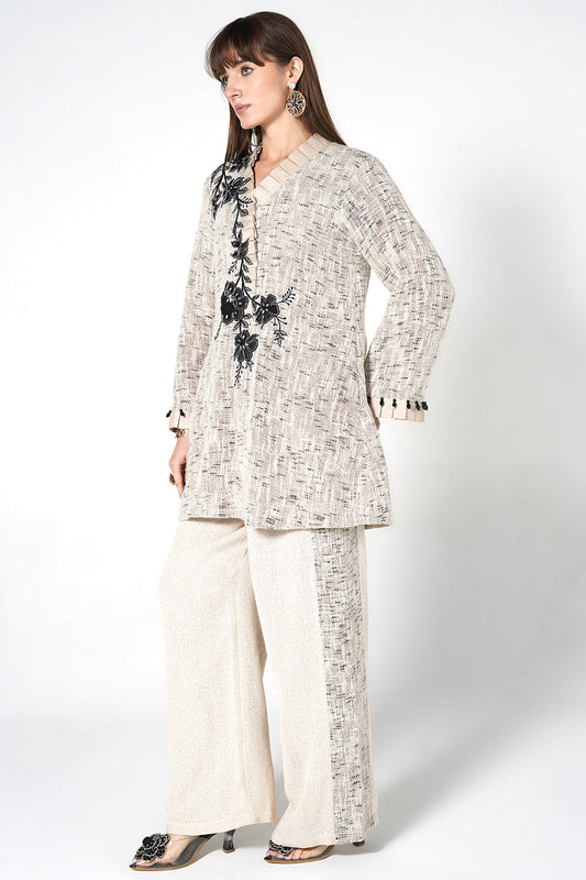 Resha Jute Fabric Embroidered Designer Co-Ord Set Elegant Kurta Palazzo