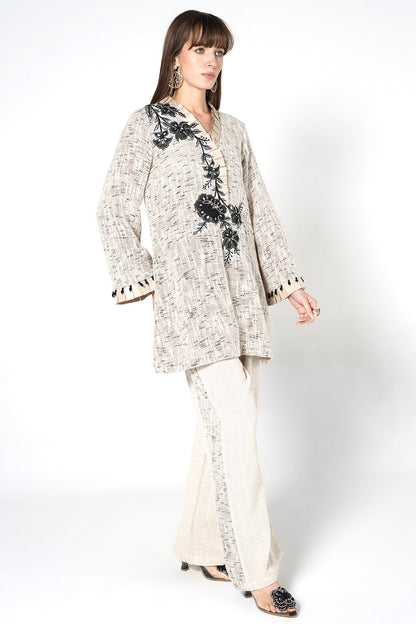 Resha Jute Fabric Embroidered Designer Co-Ord Set Elegant Kurta Palazzo