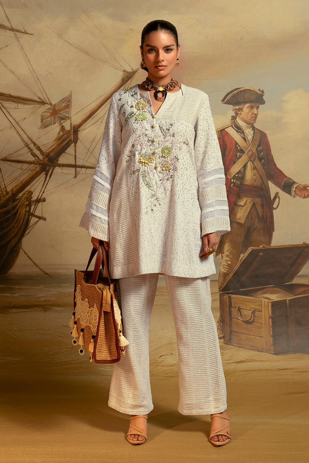 Resha Jute Fabric Embroidered Designer Co-Ord Set Festive Elegant Outfit