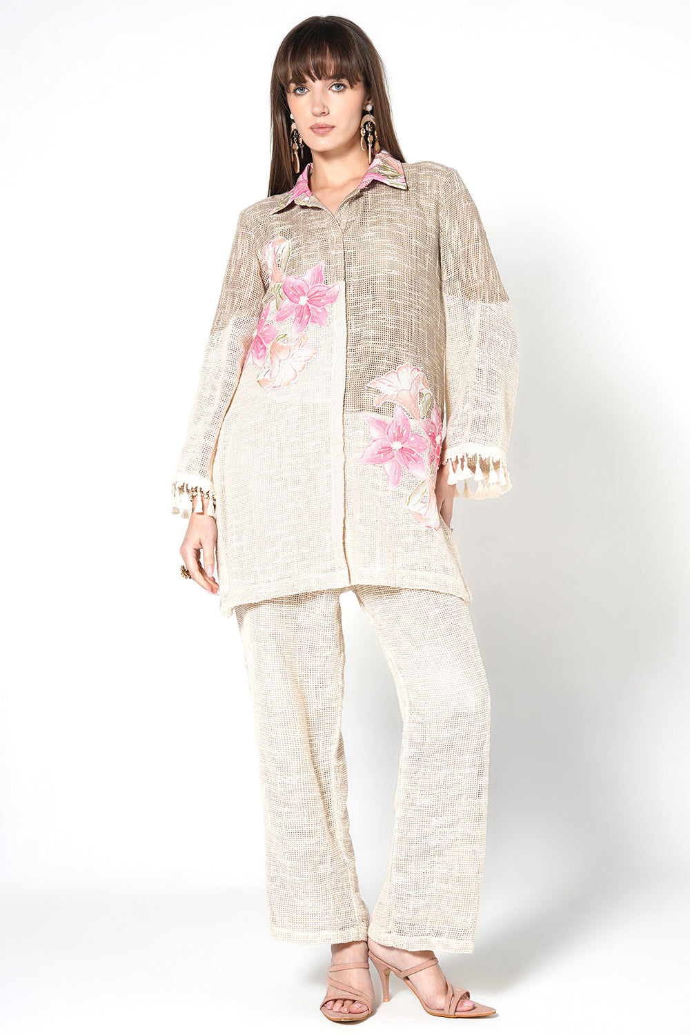 Resha Jute Fabric Floral Designer Co-Ord Set Shirt Style Outfit