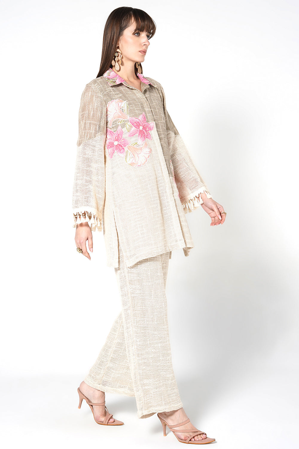 Resha Jute Fabric Floral Designer Co-Ord Set Shirt Style Outfit