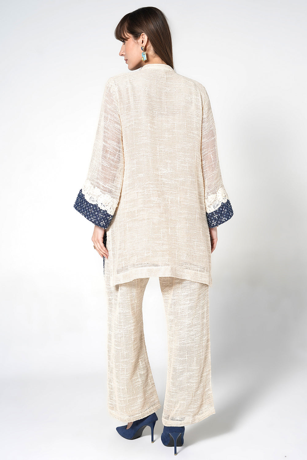 Resha Jute Fabric Lace Detail Designer Co-Ord Set Shirt Palazzo