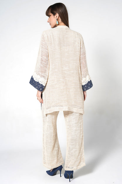 Resha Jute Fabric Lace Detail Designer Co-Ord Set Shirt Palazzo