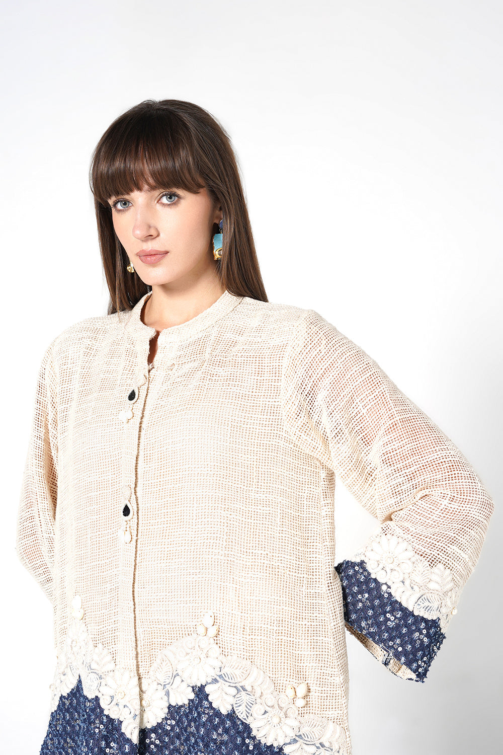 Resha Jute Fabric Lace Detail Designer Co-Ord Set Shirt Palazzo