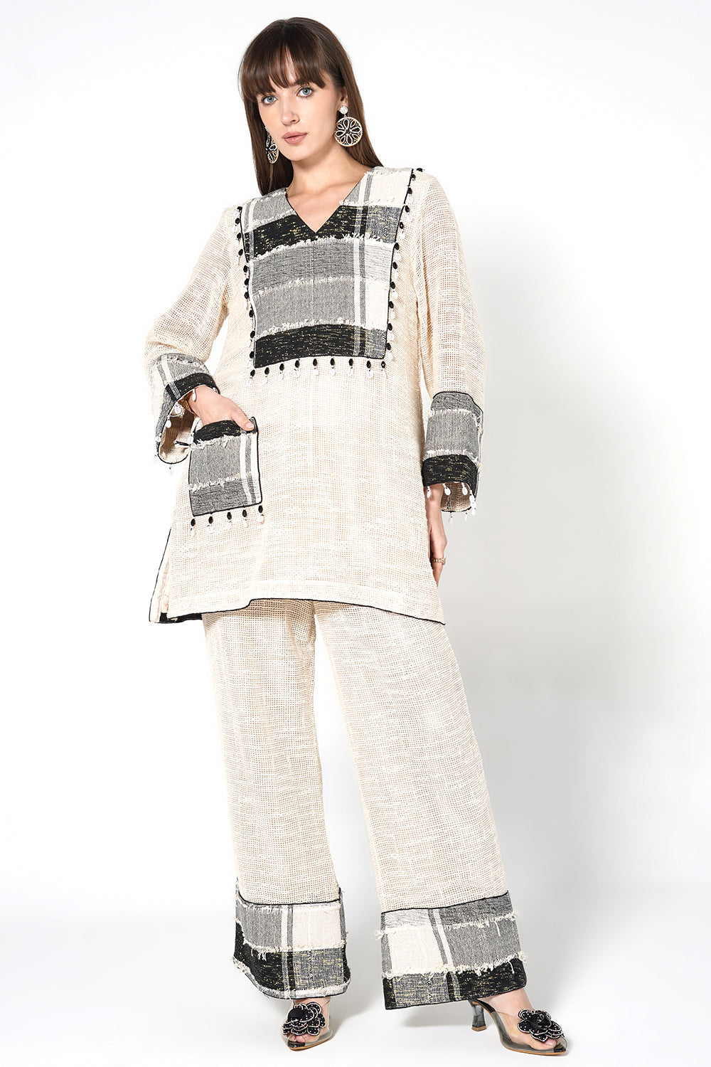 Resha Jute Fabric Minimal Designer Co-Ord Set Textured Kurta Palazzo
