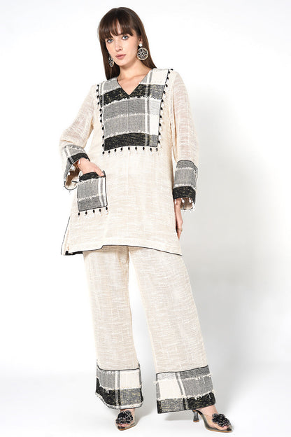 Resha Jute Fabric Minimal Designer Co-Ord Set Textured Kurta Palazzo