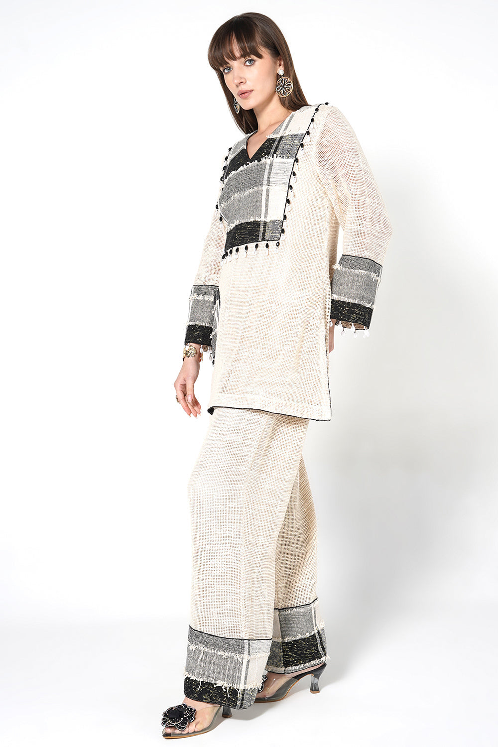 Resha Jute Fabric Minimal Designer Co-Ord Set Textured Kurta Palazzo