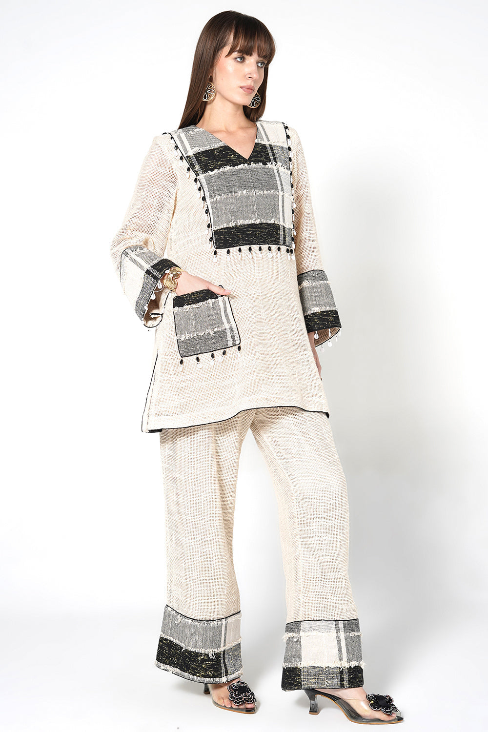 Resha Jute Fabric Minimal Designer Co-Ord Set Textured Kurta Palazzo