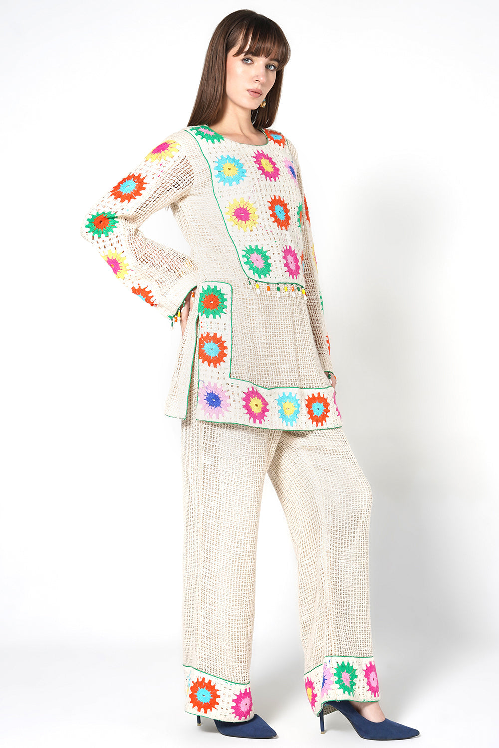 Resha Jute Fabric Multicolor Designer Co-Ord Set Artistic Crochet Outfit