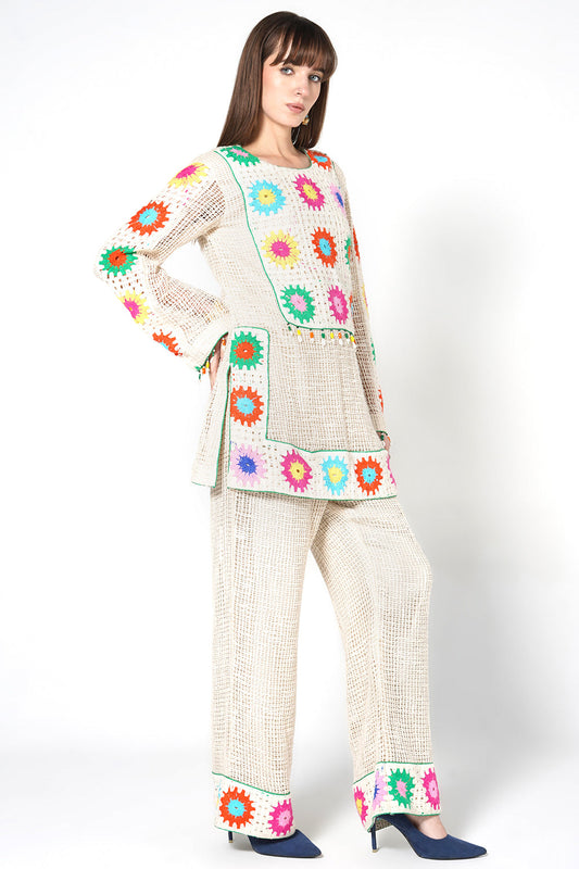 Resha Jute Fabric Multicolor Designer Co-Ord Set Artistic Crochet Outfit