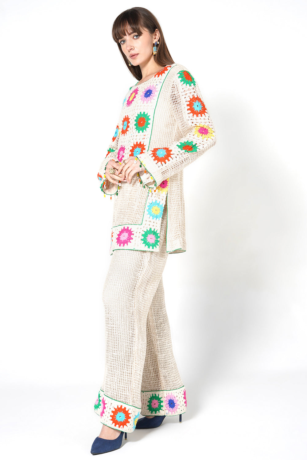 Resha Jute Fabric Multicolor Designer Co-Ord Set Artistic Crochet Outfit