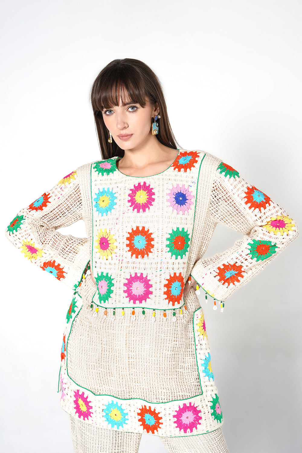 Resha Jute Fabric Multicolor Designer Co-Ord Set Artistic Crochet Outfit