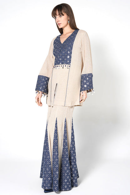Resha Jute Fabric Panelled Designer Co-Ord Set Flared Palazzo Outfit