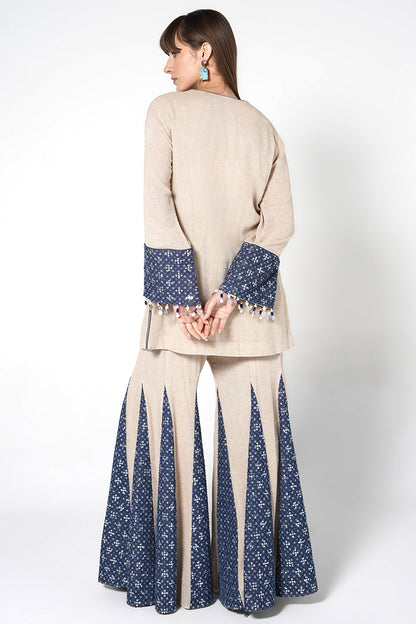 Resha Jute Fabric Panelled Designer Co-Ord Set Flared Palazzo Outfit