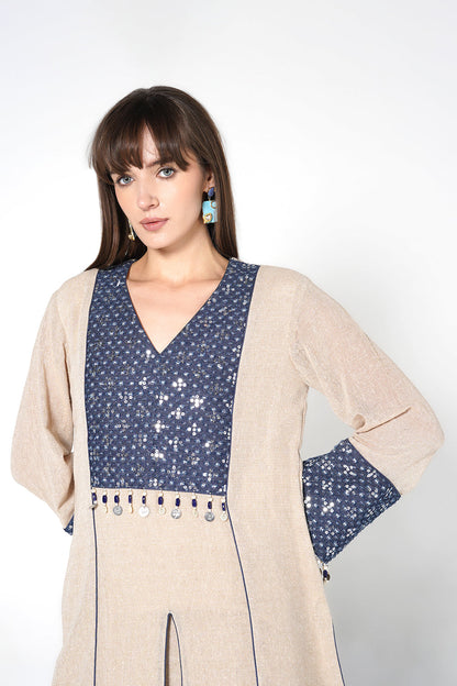 Resha Jute Fabric Panelled Designer Co-Ord Set Flared Palazzo Outfit