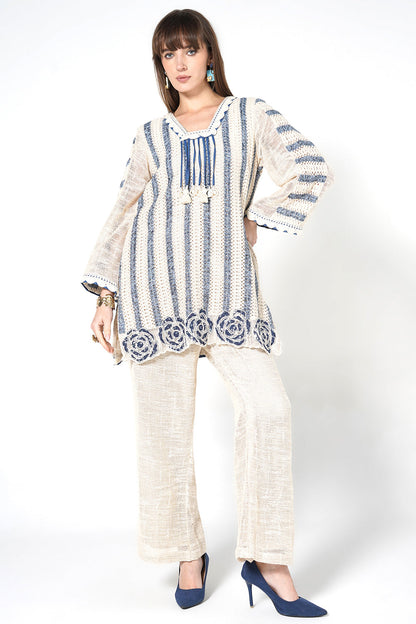 Resha Jute Fabric Striped Designer Co-Ord Set Tassel Detail Outfit