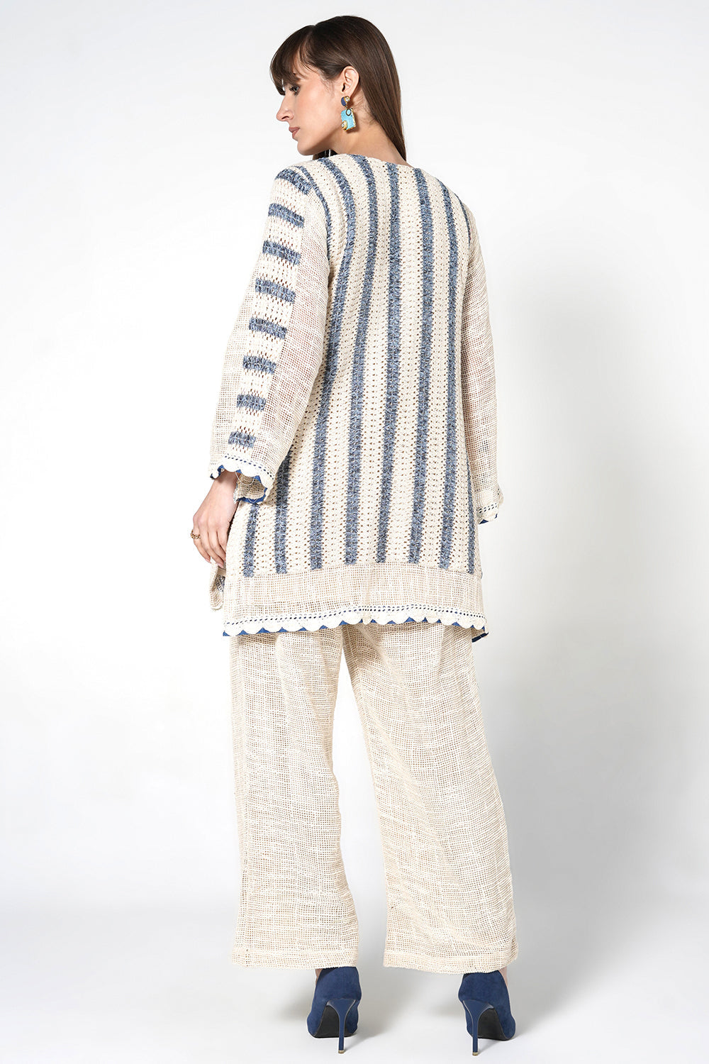 Resha Jute Fabric Striped Designer Co-Ord Set Tassel Detail Outfit