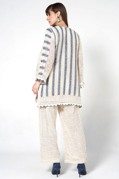 Resha Jute Fabric Striped Designer Co-Ord Set Tassel Detail Outfit