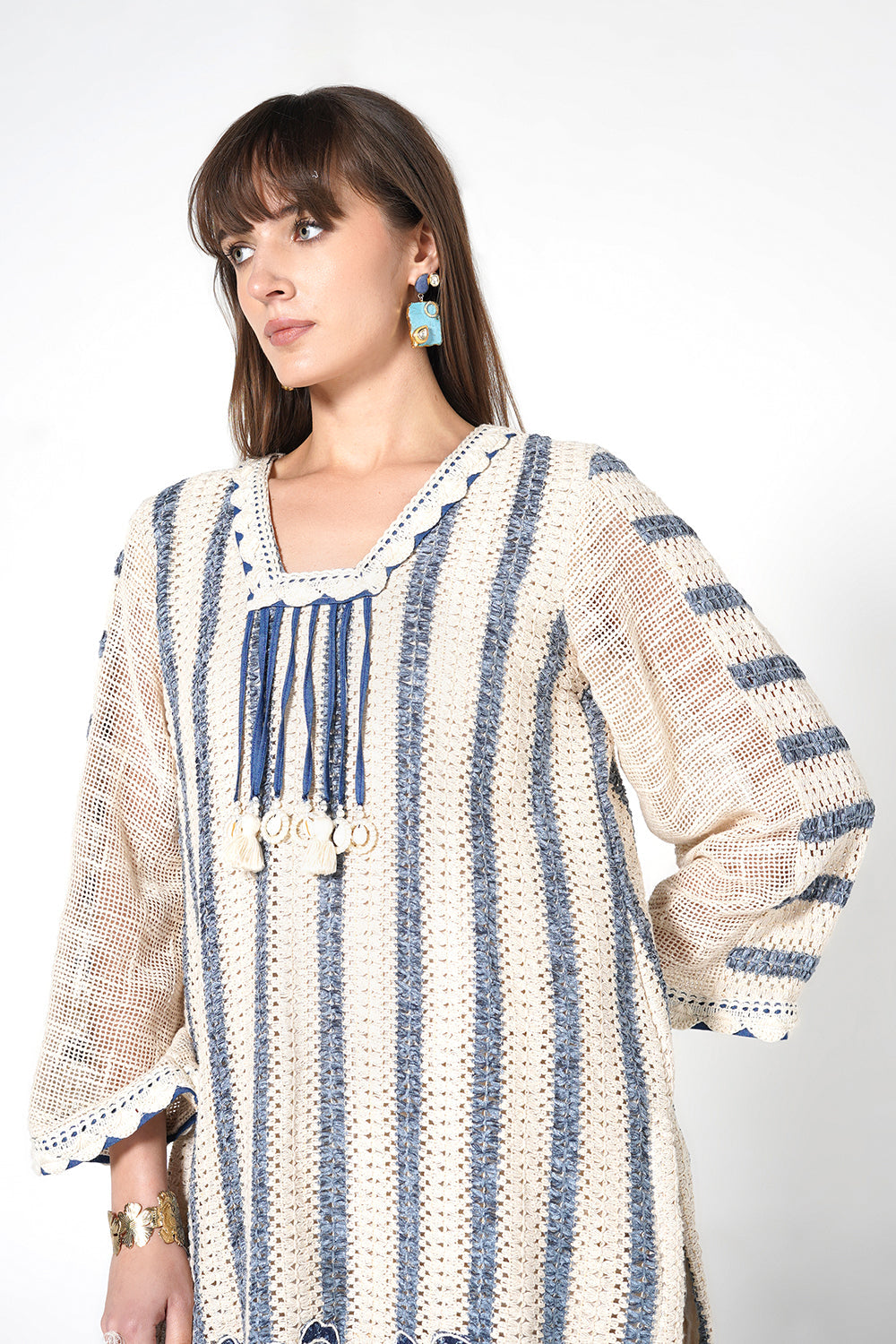 Resha Jute Fabric Striped Designer Co-Ord Set Tassel Detail Outfit