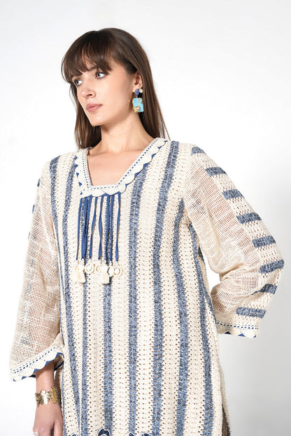 Resha Jute Fabric Striped Designer Co-Ord Set Tassel Detail Outfit