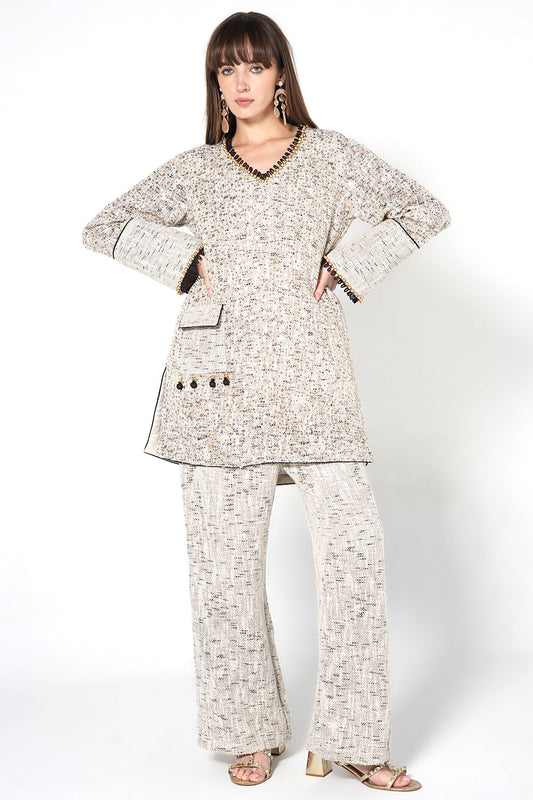 Resha Jute Fabric Textured Designer Co-Ord Set Embellished Kurta Palazzo