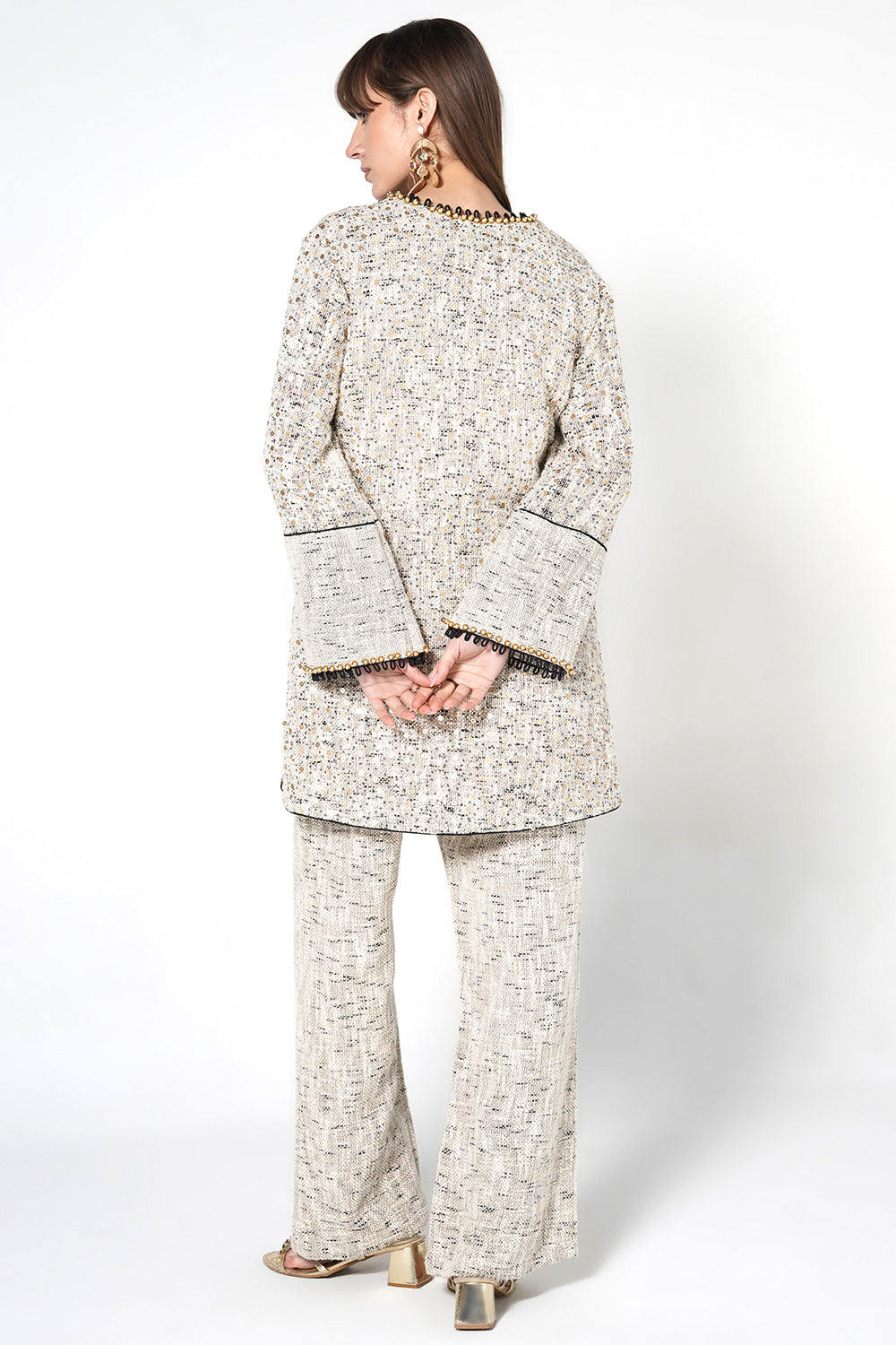 Resha Jute Fabric Textured Designer Co-Ord Set Embellished Kurta Palazzo