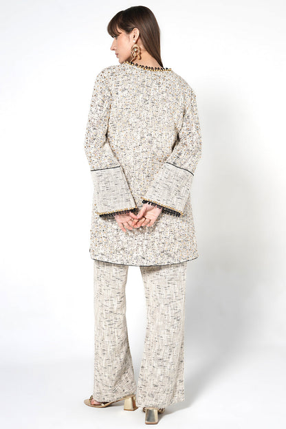 Resha Jute Fabric Textured Designer Co-Ord Set Embellished Kurta Palazzo