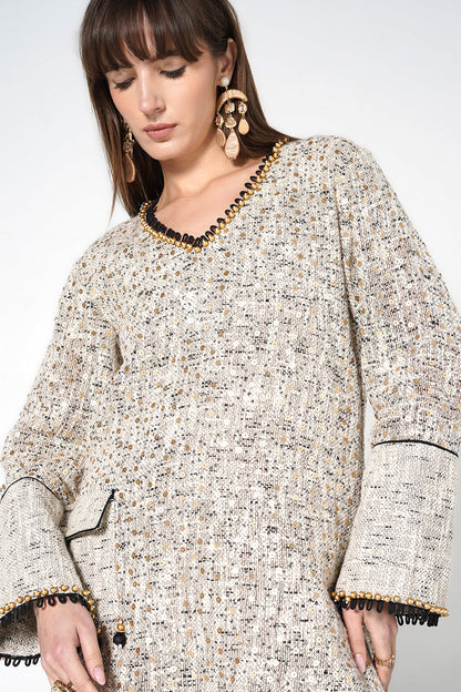 Resha Jute Fabric Textured Designer Co-Ord Set Embellished Kurta Palazzo