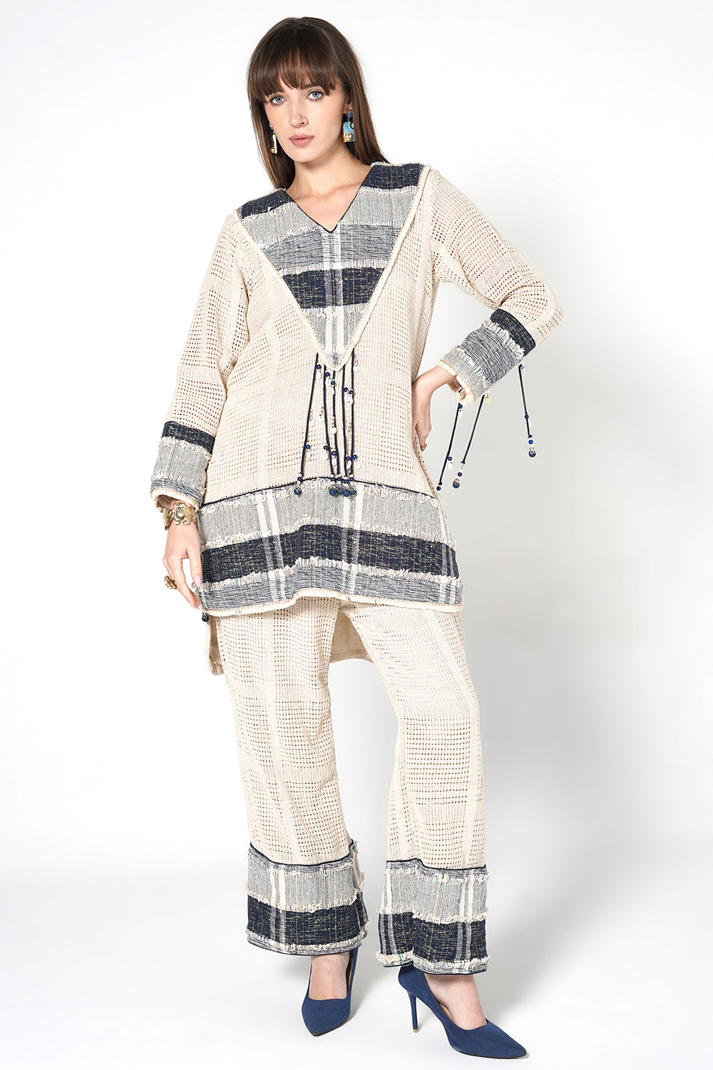 Resha Jute Fabric Textured Designer Co-Ord Set Tassel Detail Outfit