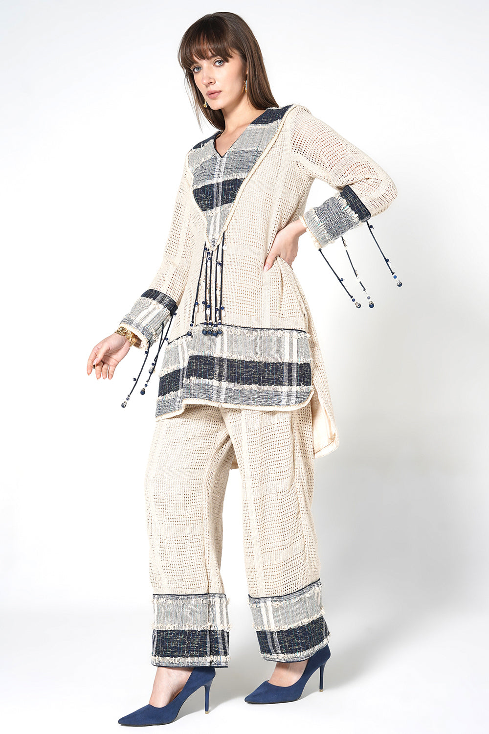 Resha Jute Fabric Textured Designer Co-Ord Set Tassel Detail Outfit