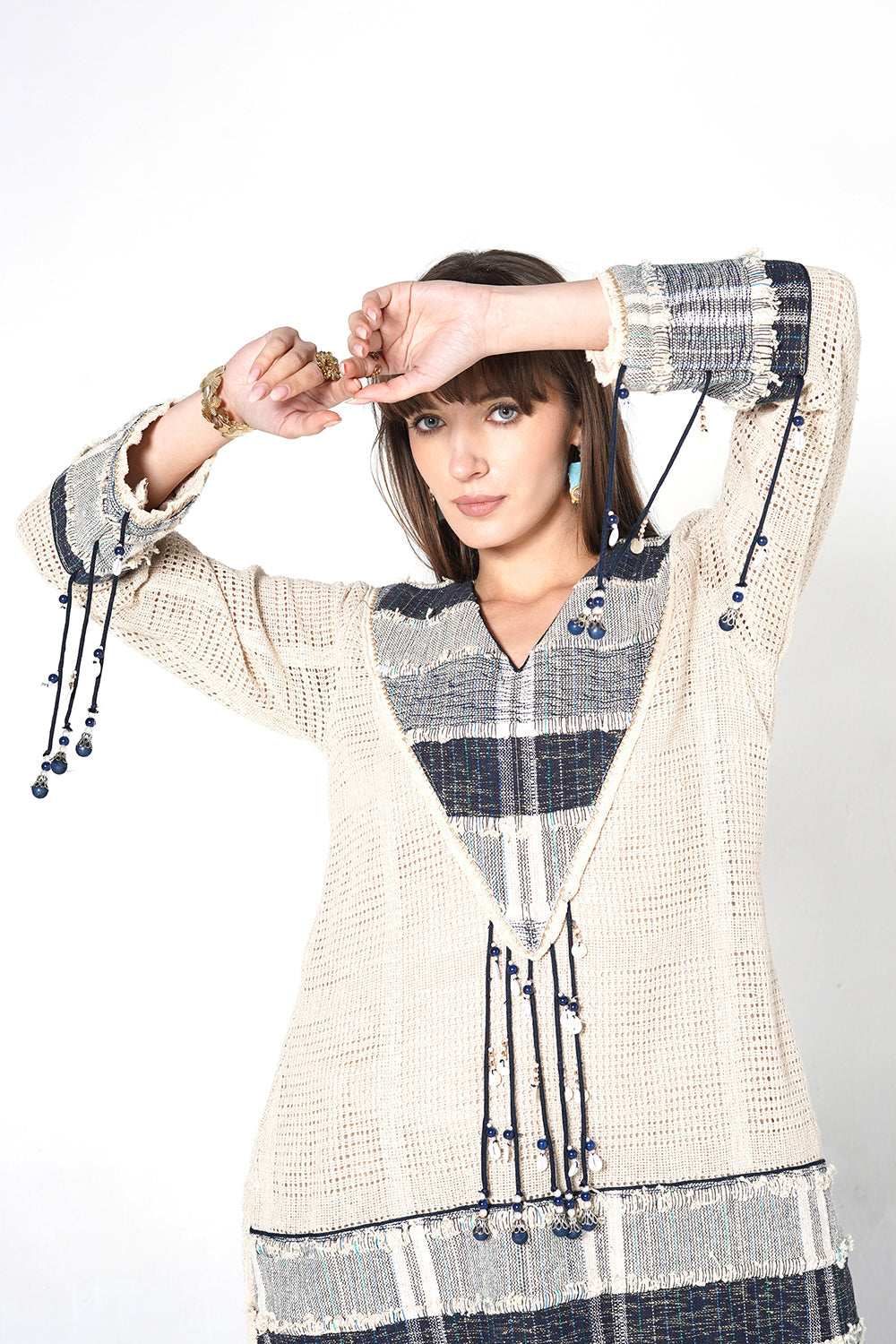 Resha Jute Fabric Textured Designer Co-Ord Set Tassel Detail Outfit